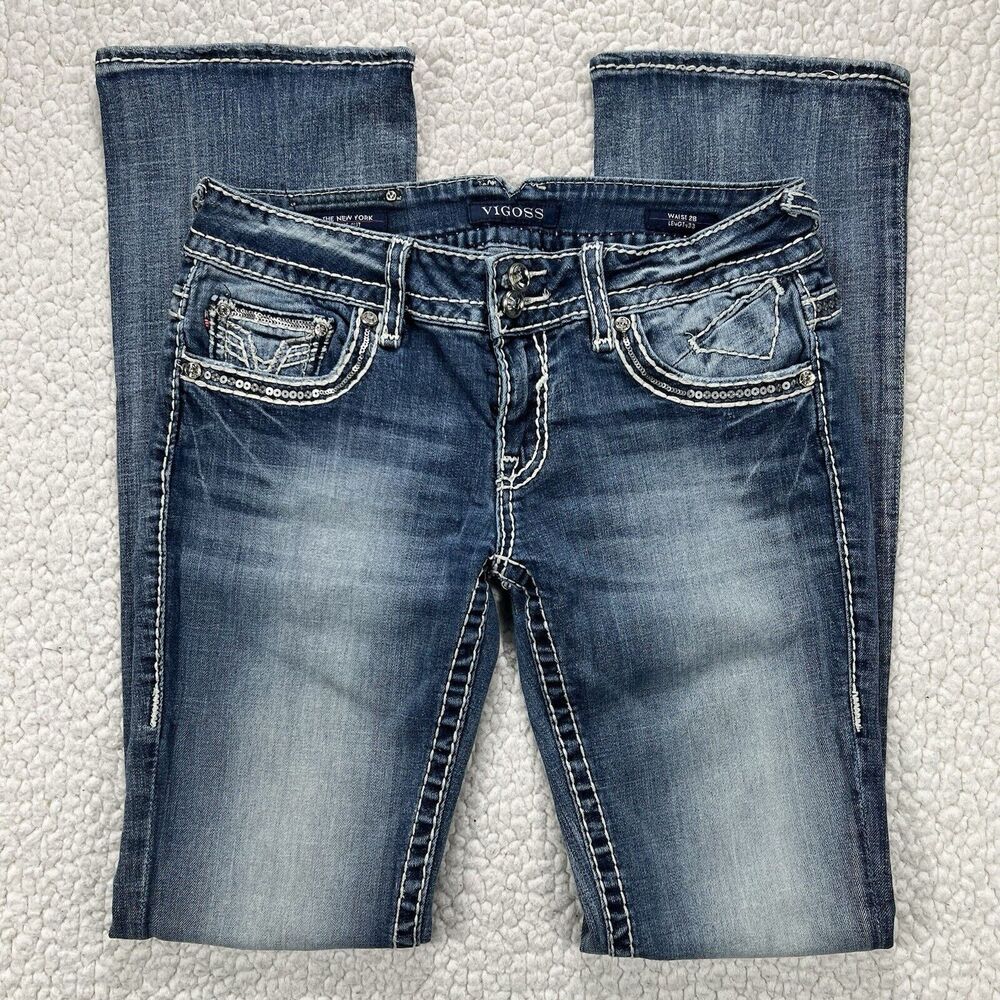 Vigoss Jeans Women’s 28x32 Blue New York Boot Cut Low Rise Embroidered